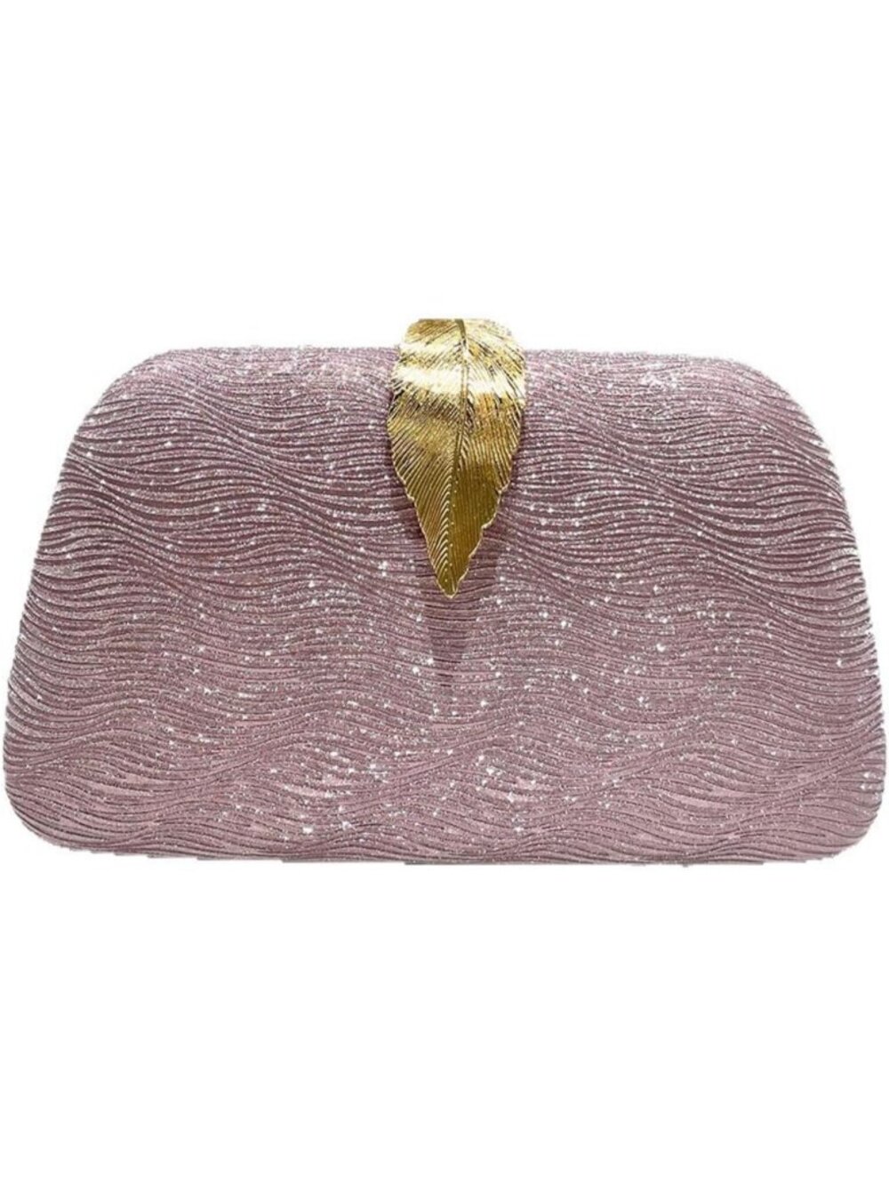 〽️Women's Pink Metallic Leaves Clasp Banquet Elegant Clutch Purse Evening Bags